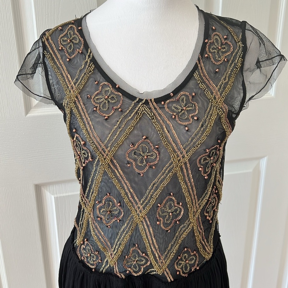 Free People black tulle mesh beaded tunic size small - Picture 5 of 9